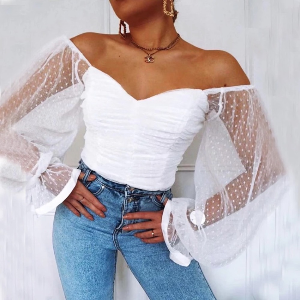 🤍Polka Dot Mesh Crop Top 🤍